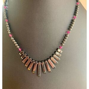 Vintage Hematite Cabochon and bead Necklace, Unmarked